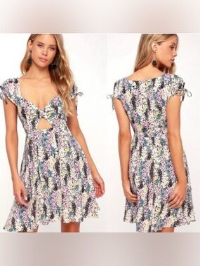 Free People Miss Right Floral Cutout Mini Dress EUC Sz S boho chic Cottagecore